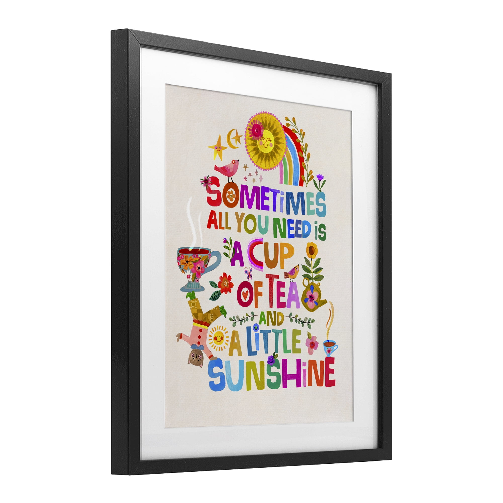 Stupell Industries Cup Of Tea & Sunshine Black Framed Print Under Glass, design by Katherine Herrell Studio