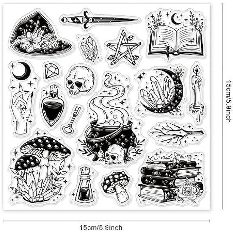 Magic Elements Clear Stamps for DIY Scrapbooking Witch Book Hat Silicone Clear Stamp Seals 15x15cm Transparent