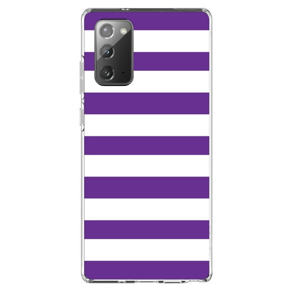DistinctInk Clear Shockproof Hybrid Case for Galaxy Note 20 ULTRA (6.9" Screen) - TPU Bumper, Acrylic Back, Tempered Glass Screen Protector - Purple & White Bold Horizontal Stripes