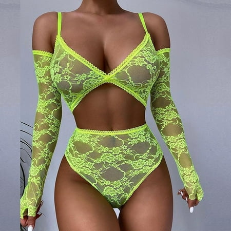 

Lingerie For Women Naughty Pure Color Lace Lingerie Set Wild Homewear Sleepwear Plus Size