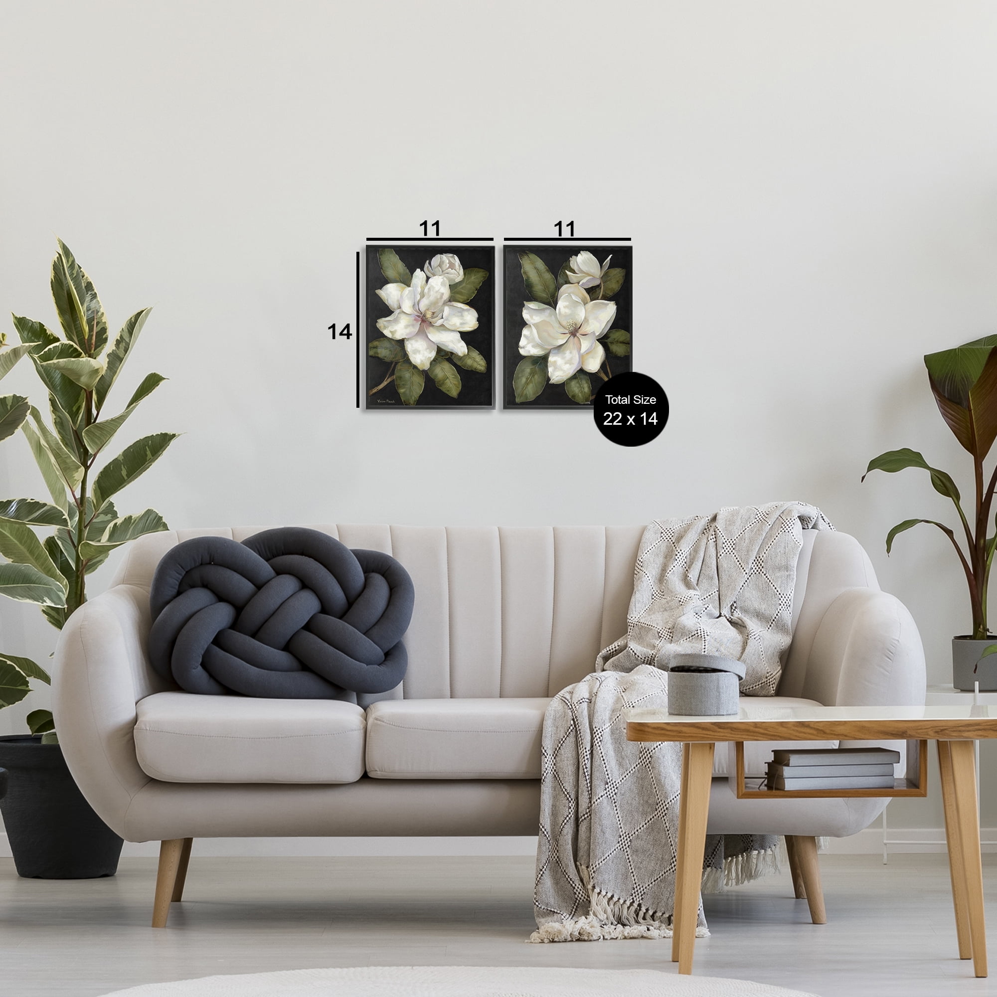 Stupell Industries Magnolia Buds & Blooms 2 Piece Black Framed Giclee Art Set, design by Nan