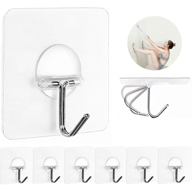 Ganchos de pared de 6 kg (máximo), transparentes, reutilizables, sin costuras, resistentes al agua y al aceite, autoadhesivos resistentes para baño y cocina, paquete de 8