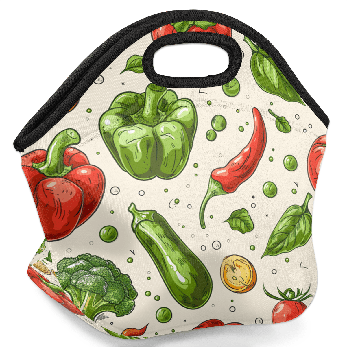 Herdesigns Food Neoprene Lunch Bag, Vegetable Insulated Lunch Box for Women Men Washable Lunch Tote Soft Lunch Container With Zipper for Work Picnic Travel