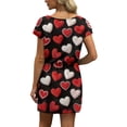 thumbnail image 3 of Women s Casual Valentine Heart Print Dress V Neck Short Sleeve Drawstring Waist with Pockets Soft Comfortable Loungewear Nightgown for Home Daily Wear Multiple Colors, 3 of 5
