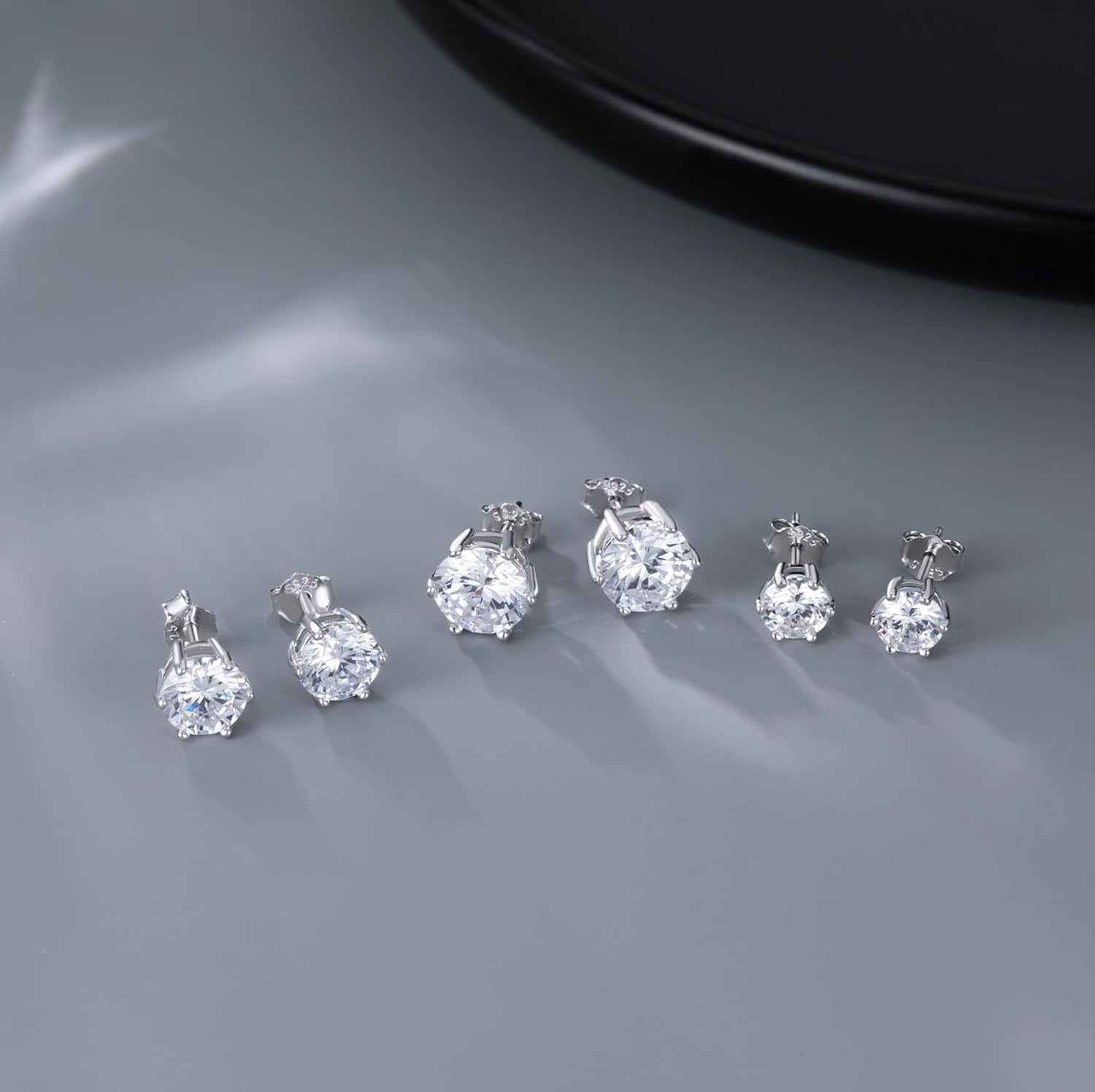 Solid 925 Sterling Silver Cubic Zirconia Stud Earrings for Women Teens Round CZ Stud Earrings 3 Pairs Stud Earrings Set Simulated Diamond Studs