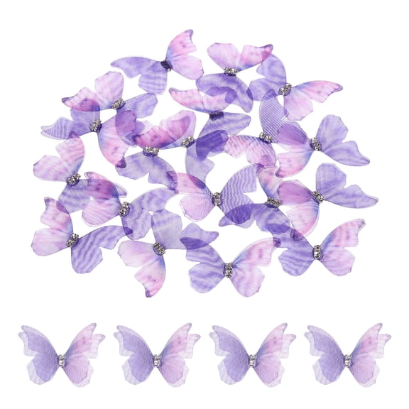 20Pack Sheer Mesh Butterfly Appliques, 40mm Butterflies Patch, Purple Pink