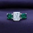 thumbnail image 3 of AFFY 3-Stone Ring for Women, Emerald Cut Lab Created Moissanite & Green Emerald Lab Grown Gemstone Birthstone Engagement Ring | Promise Ring for Her in 14K White Gold Over Sterling Silver-10, 3 of 7