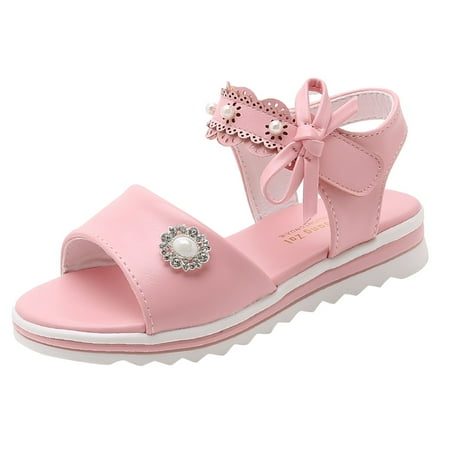 

adviicd Little Girls Shoes Girls Wedge Sandals Toddler Girl Sandals - Flower Girl Dress Shoes Open Toe Little Kid Summer Flats Pink 2