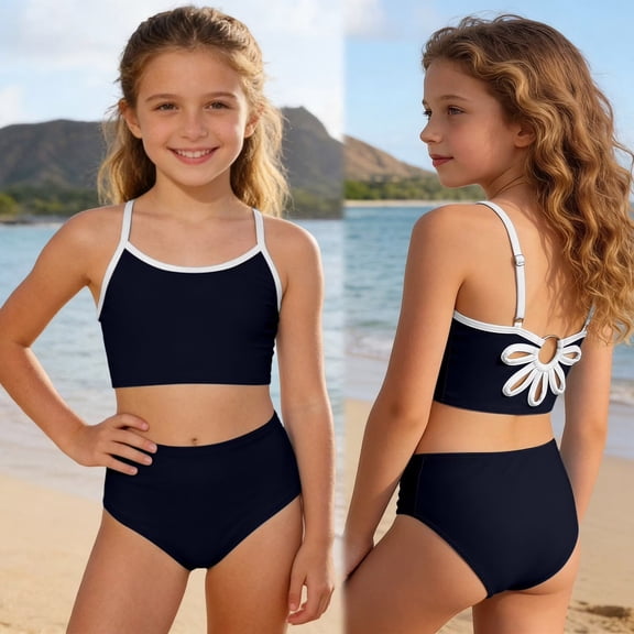 HAJWOH Bathing Suits for Girls Fashion Summer Teen Tankini Swimsuit Two Piece Adjustable Strap Cut Out Color Block Swimwear