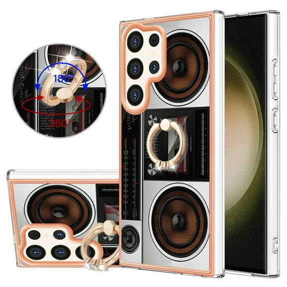 TECH CIRCLE For Galaxy S24 Ultra Case with Stand,360 Rotatable Shiny Ring Holder Kickstand Soft TPU Girls Women Case Shockproof Protective Phone Case for Samsung Galaxy S24 Ultra 6.8" 2024,Radio