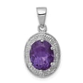 thumbnail image 3 of 925 Sterling Silver Rhodium Amethyst and Diamond Oval Shaped Pendant, 3 of 5