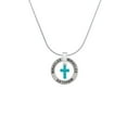 thumbnail image 2 of Delight Jewelry Silvertone Small Teal Crystal Cross Miracles Ring Charm Necklace, 18", 2 of 4