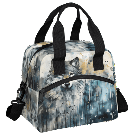Herdesigns Wolf Wildlife Insulated Lunch Bag for Women Men Adults Large Reusable Lunch Box Leakproof Portable Cooler Tote Bags with Adjustable Shoulder Strap