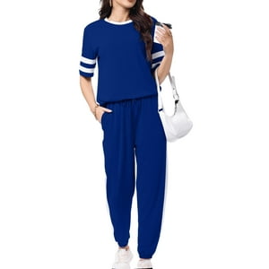 Shine Up Women's Striped Short Sleeve Sweatsuit Set