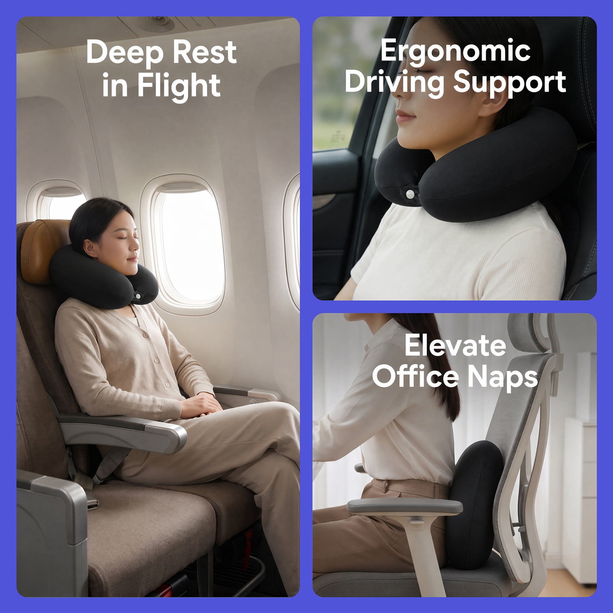 Unique Bargains Memory Foam Travel U Shape Neck Pillow Head Rest Black 12"x12"x4"