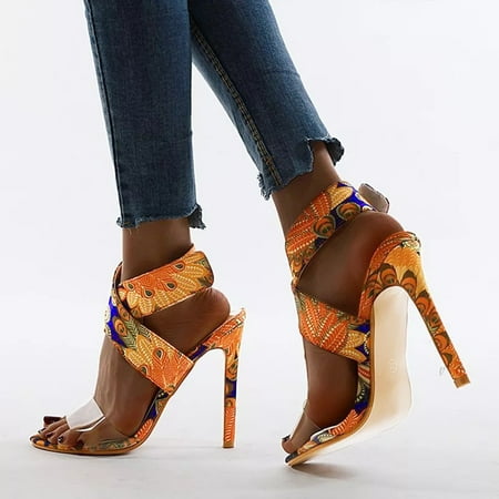 

ERTUTUYI Womens Ladies High Heel Colored Drawing Sandals Casual Hookï¼Loop Shoes Orange 42