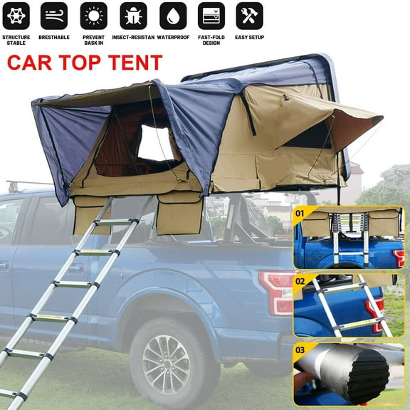WOLFSTORM Hardshell 2-3 Person Khaki Roof Top Tent Waterproof Car Roof Tent Car Truck SUV Camping Tent Camping Travel