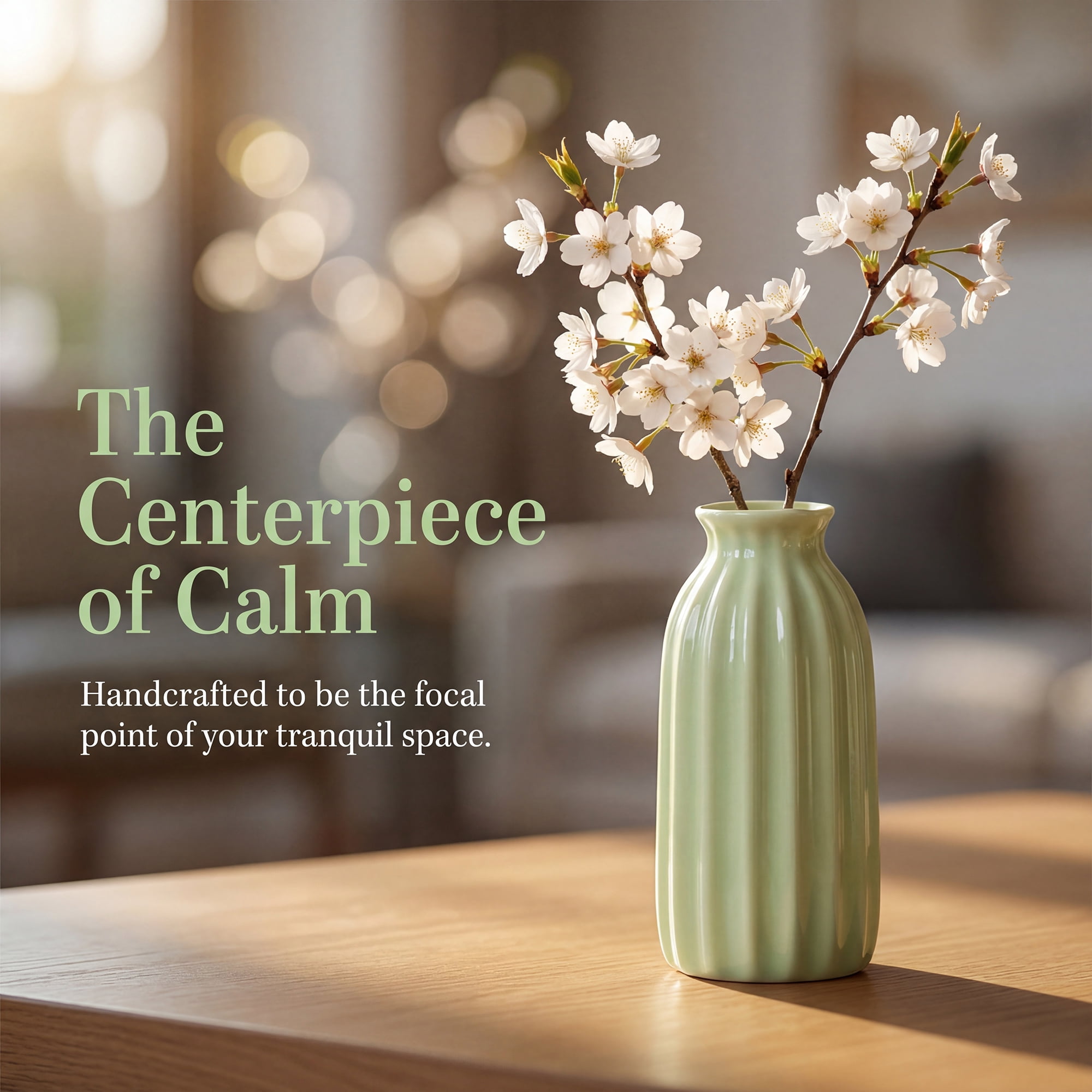 Unique Bargains Small Ceramic Vase Matte Ribbed Decorative Flower Vase for Bathroom Green