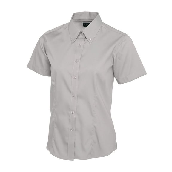 Uneek - Women's/Ladies Pinpoint Oxford Half Sleeve Shirt - 70% Combed Cotton - Silver Grey - Size S