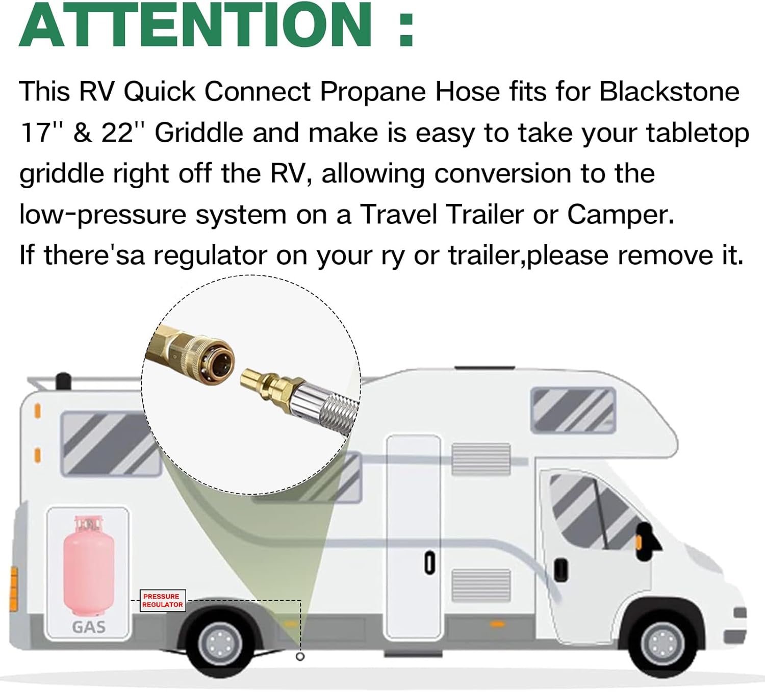 12 FT Propane Quick Connect Hose for RV to Gas Grill, RV 1/4" Quick Disconnect to Grill Propane Hose with Compatible Blackstone Propane Elbow Adapter, Fit for Blackstone 22 Inch Griddle & 17" Grill
