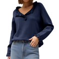 thumbnail image 2 of Sweaters for Women 2025 Fall Winter Long Sleeve Button Ruffle Crewneck Casual Knit Jumper Top Womens Pullover Sweaters, 2 of 6