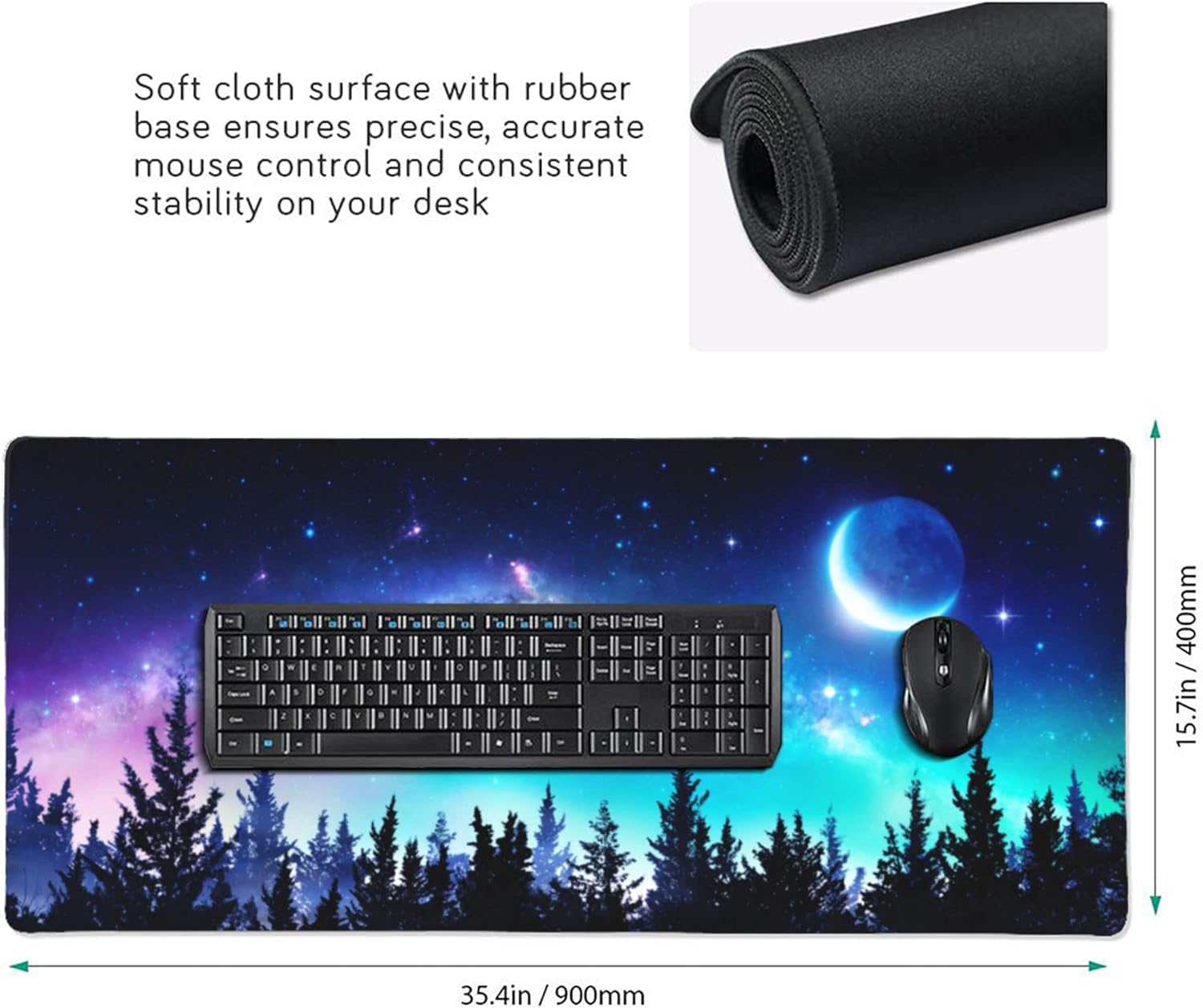Desk Mat,Large Mouse Pad 35.5''''×15.5''''XXL Extended Gaming Mouse Pad Mat with Non-Slip Base Stitched Mousepad for Computer,Office,Keyboard and Laptop - Forest Moon