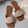 thumbnail image 5 of GERsome Womens Square Open Toe Sandals Summer Comfort Slip On Beach Flat Slide Sandals, Khaki Size 7, 5 of 9