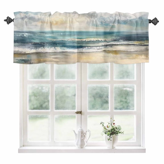 Coastal Beach Kitchen Valances for Windows 60x18 Inch Kitchen Curtains Valances Rod Pocket Abstract Oil Painting Ocean Wave Bathroom Window Valances for Window Treatment Decor