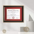 thumbnail image 4 of VIOLABBEY 8.5x11 Diploma Frame Black, 8.5 x 11 Certificate Frame with Mat or 11x14 College Degree Frames without Mat, Wall or Tabletop Display, Tempered glass (Red Gold Double Mat), 4 of 9