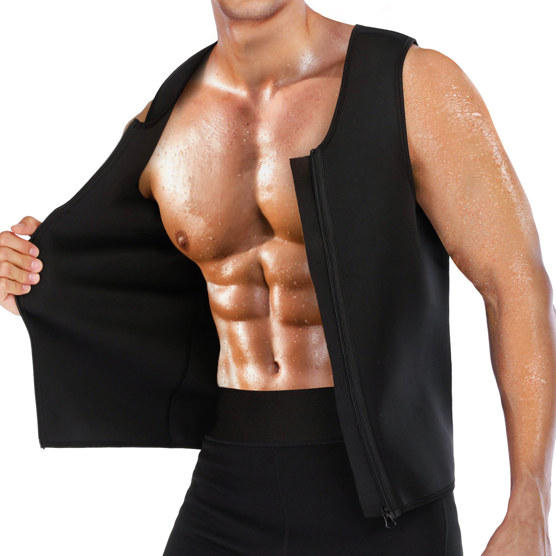 MOLUTAN Men Waist Trainer Tank Top Hot Neoprene Sauna Tops Corset Body  Shaper Zipper Vest Workout Shirt 