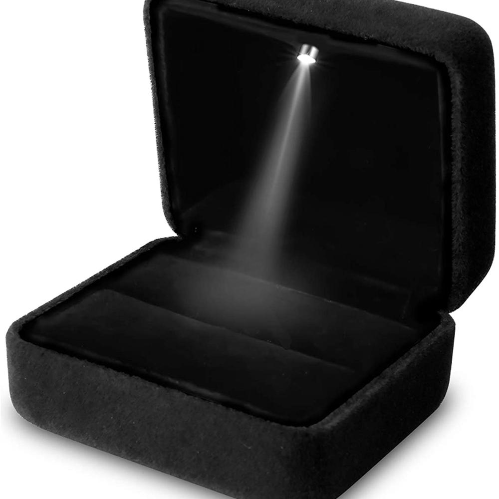 Velvet Ring Box LED Light Jewelry Gift Box Engagement and Wedding Ring