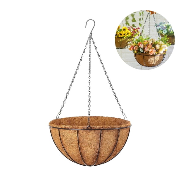 Flower Baskets for Outside,Hanging Planter Basket Outdoor,10 inch Hanging Flower Pots Indoor with Coco Coir Liner Round Wire Plant Holder Chain Hanging Basket Garden for Home Decor Balcony (1 Pack)