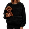 thumbnail image 4 of Wang6 Women Fleece Sherpa Sweatshirts with Front 2 Pockets Solid Long Sleeve Pets Hoodless Pullovers Tops Fall Winter Loose Loungewear Black M, 4 of 6