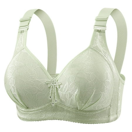 Bras for Women Plus Size Embroidery Steel Hoop Push Up Full Coverage Breathable Yoga Workout Everyday Bra Green 1 36 C