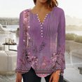 thumbnail image 2 of JINMGG Womens Tops,Women's Fashion Casual Round Neck Long Sleeved Button Print Top Blouse,Purple S, 2 of 5