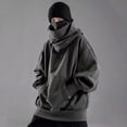 thumbnail image 4 of comerut Men Autumn Hoodie Solid Color Hooded Long Sleeves Oversized Hip Hop Warm High Collar High Street Winter Hoodie Men Clothing, 4 of 7