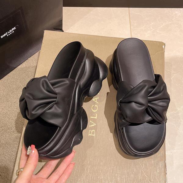 Zapatillas cómodas a la moda para mujer, zapatillas de tacón alto, zapatillas de plataforma mula plisadas, cabeza redonda, punta abierta, impermeables, zapatillas de mesa 34 Gao Jinjia LED