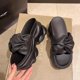 thumbnail image 1 of Zapatillas cómodas a la moda para mujer, zapatillas de tacón alto, zapatillas de plataforma mula plisadas, cabeza redonda, punta abierta, impermeables, zapatillas de mesa 34 Gao Jinjia LED, 1 of 2