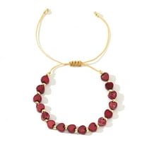 Nvzi-c Heart Bracelets for Women,Boho Handmade Natural Stone Bracelets Crystal Beads Bracelet Jewelry-Red