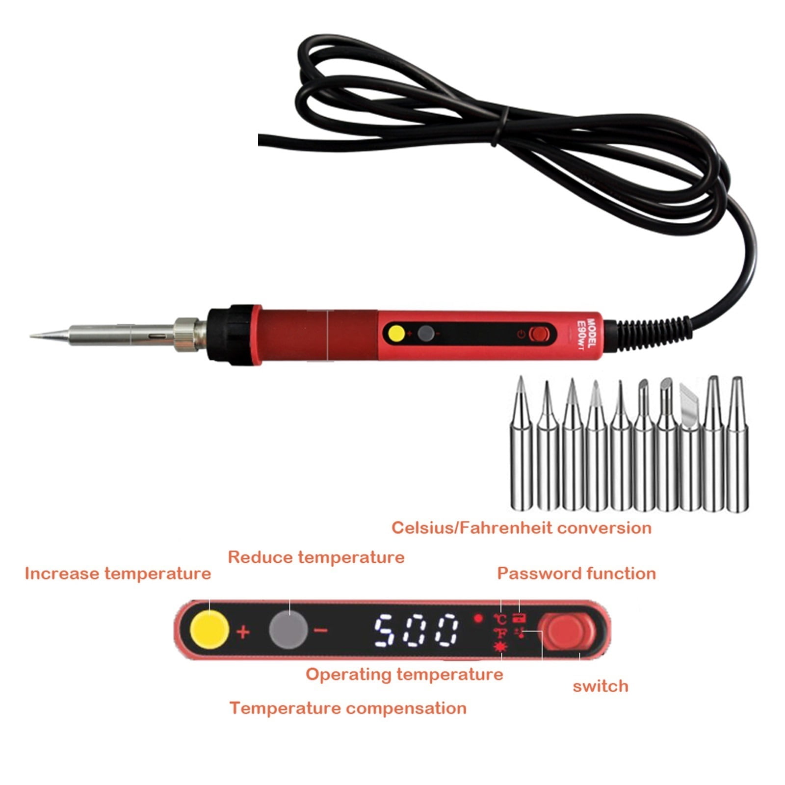 Electric Soldering Irons,Digital LCD Adjustable NC Thermostat Electric Soldering Iron, Handle Welding Repair +10 Pcs 900M Tips
