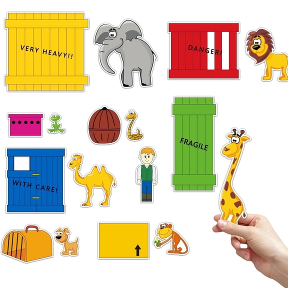 HOOJOJO "Dear Zoo" Felt Story Set, 17PCS Animal & Crate Felt with Hook-and-Loop Dots, Interactive Classroom Storytelling Prop for Ages 3 , Preschool Teaching Aid