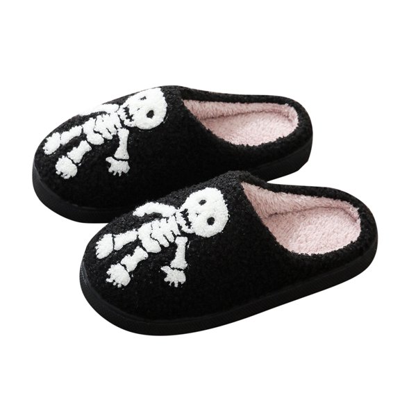 Shadoumai Halloween Plush Slippers For Women Men Soft Slippers Floral Fluffy Fuzzy Slip-On Anti-Skid Outdoor Home Slipper For Kids