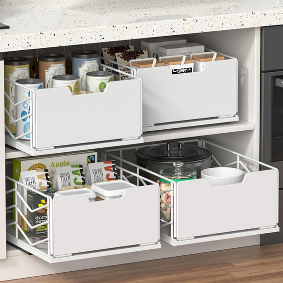Pull Out Cabinet Organizer, Pantry Slide Out Drawer Organizer with Adhesive Strips, Heavy Duty Under Sink Organizer, Storage and