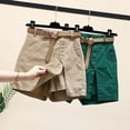 thumbnail image 2 of Pantalones cortos de algodón con cinturón para mujer, versión de verano de Joker, botones de moda, cintura alta, pantalones en forma de A, falda, 2 of 6