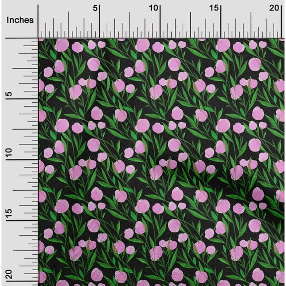 oneOone Cotton Jersey Black Fabric Leaves & Flower Floral Quilting Supplies Print Sewing Fabric By The Yard 58 Inch Wide