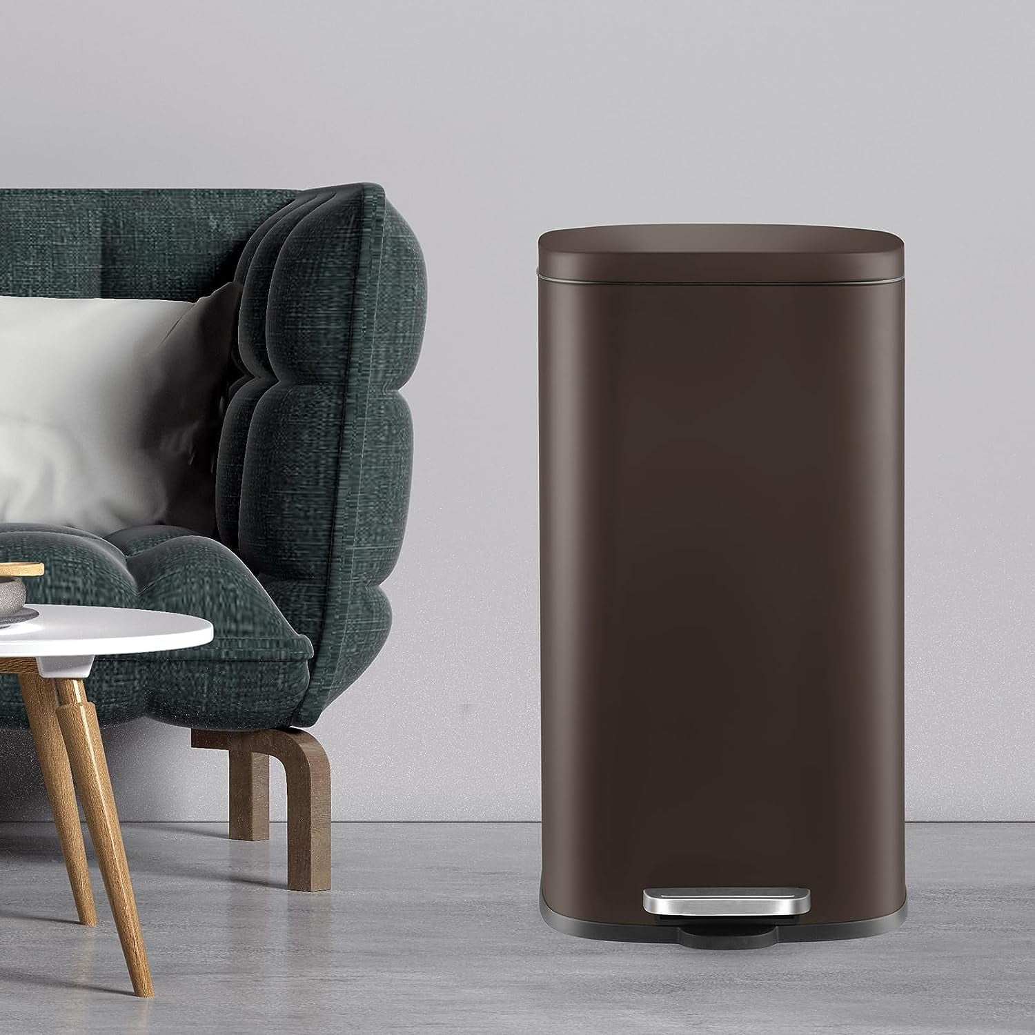 LAZY BUDDY 30 Liter / 8 Gallon Stainless Steel Trash Can with Foot Pedal, Kitchen Garbage Can with Lid & Plastic Inner Bucket