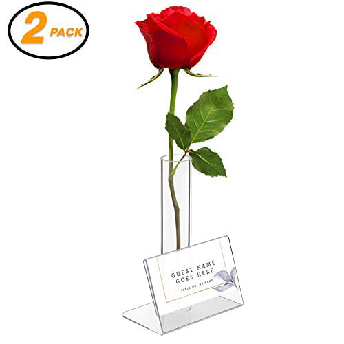 Wedding Parties or Guest Rooms Srenta Clear Acrylic 5” Bud Vase with Greeting / Place Card Holder Best for Buffet Tables Gifts for Displaying Flower and The Gift Message Set of 2