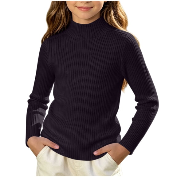 WMTBSRSW Kids Turtleneck Sweater Boys Girls Stretchy Ribbed Knit Mock Neck Long Sleeve Pullover Slim Fit Base Layer Top Black 10-12 Years