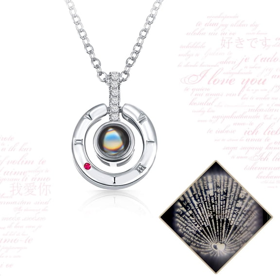 NICKSUN 18K Gold Plated 100 Languages I Love You Memory Necklace Projection Pendant Necklace For Women Silver Tone