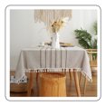 thumbnail image 1 of Mantel rectangular, construcción duradera, patrón bordado, tela de lino y algodón para cocina, comedor, fiesta, 6-8 asientos, lavable con borlas, gris, 1 of 6